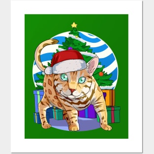 Bengal Cat Santa Christmas Gift Posters and Art